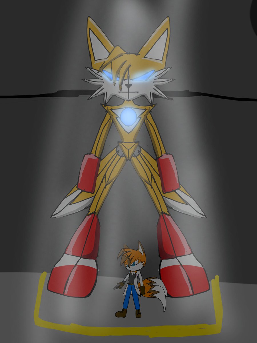 Milla lab outfit and tails with his mech powered by a restored kingdom stone