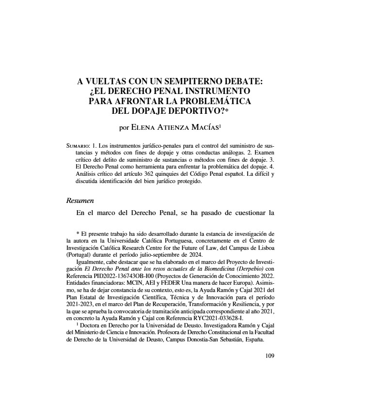 📜Un honor formar parte del Número especial Revista Derecho Penal y Bioética <a href="/Rubinzal/">Rubinzal Culzoni</a> 
In memoriam Romeo Casabona <a href="/bioderecho_eu/">Derecho y Genoma Humano</a> 
💊Mi paper: «A vueltas con un sempiterno debate: ¿el Derecho Penal instrumento para afrontar la problemática del dopaje deportivo?» pp. 109-139