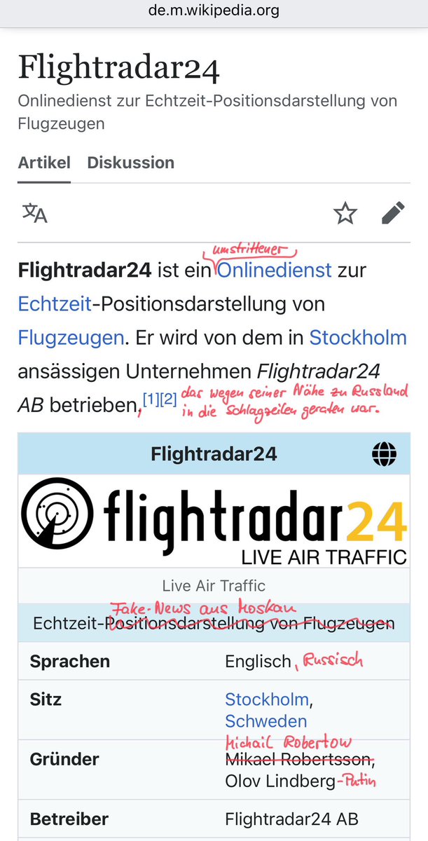 Mathias Priebe (@mathiaspriebe) on Twitter photo Nach Falschbehauptungen über unsere große Vorsitzende Ursula von der Leyen überarbeitet der V-Leute-Stammtisch Ostsachsen gerade den Wikipedia-Eintrag von <a href="/flightradar24/">Flightradar24</a>.
#Priebshow #Satire Nach Falschbehauptungen über unsere große Vorsitzende Ursula von der Leyen überarbeitet der V-Leute-Stammtisch Ostsachsen gerade den Wikipedia-Eintrag von <a href="/flightradar24/">Flightradar24</a>.
#Priebshow #Satire