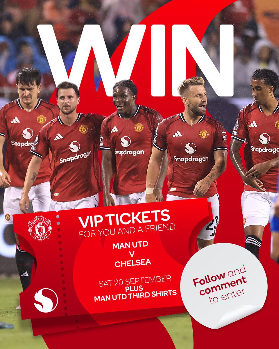 WIN one of two VIP experiences for @manutd v Chelsea, including hospitality tickets and the new third shirt! 🙌 

To enter:
✅  Follow @snapdragon_uk
🗣️  Tag the mate you’d bring with you and tell us what you think of the third shirt

T&amp;Cs apply: bit.ly/47ghMIL