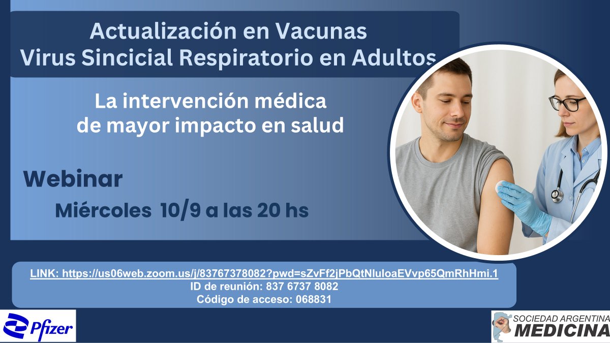 💉 Actualización en Vacunas: Virus Sincicial Respiratorio en Adultos 
Webinar aqui sam.org.ar/curso_medicina/
<a href="/twitaamr/">Asociación Argentina de Medicina Respiratoria</a> <a href="/LancetRespirMed/">The Lancet Respiratory Medicine</a> <a href="/EpocEspana/">EPOCEspana</a> <a href="/apepoc_es/">Asoc. Pacientes con EPOC</a> <a href="/NeumoMadrid/">Neumomadrid</a> <a href="/CNC_SATI/">Comité de Neumonología Crítica SATI</a> <a href="/RespiraINER/">Respira-INER</a> @enfisema <a href="/ForodeMedicina/">Foro de Medicina</a> <a href="/ForoFIMI/">FORO FIMI</a> <a href="/NeumologiaPT/">Neumología para todos</a> <a href="/SEAIC_Alergia/">SEAIC</a> <a href="/vacunasalergia/">vacunas alergia</a>