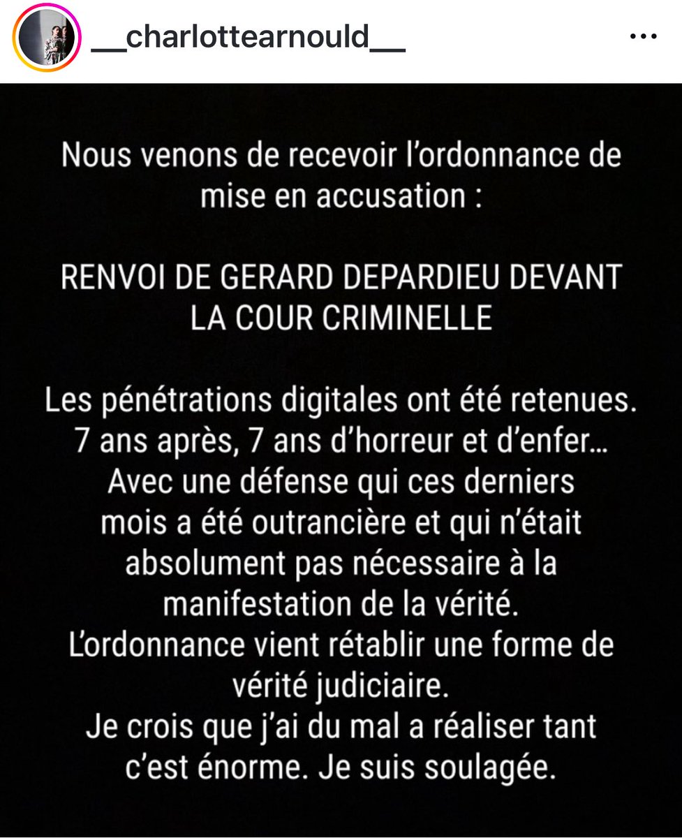 JFGuyot's tweet image. Renvoi de Gérard #Depardieu devant la Cour criminelle pour #viols: réaction de #Charlotte #Arnould instagram.com/p/DOGLrFljfQ9/…