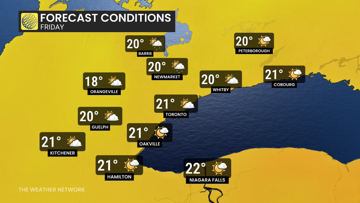 Mostly sunny &amp; warm today - isolated showers/t-storm possible but most places stay dry; Mostly sunny, breezy &amp; warm Wed.; Rain &amp; cooler Thursday morning, clearing late day; Partly sunny, passing showers possible &amp; windy Friday; Autumnal Sat. - brisk wind &amp; scattered showers #onwx