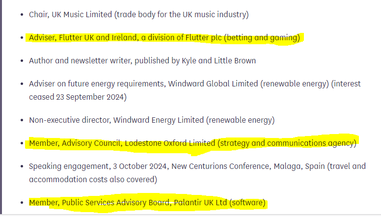 Tom Watson, former Labour Deputy leader, now works for Palantir, Flutter (gambling giant )  and Lodestone (corporate lobbyists for hire) - the takeover here is not the Greens being "taken over" by members wanting to move left, it's Labour being taken over by big business