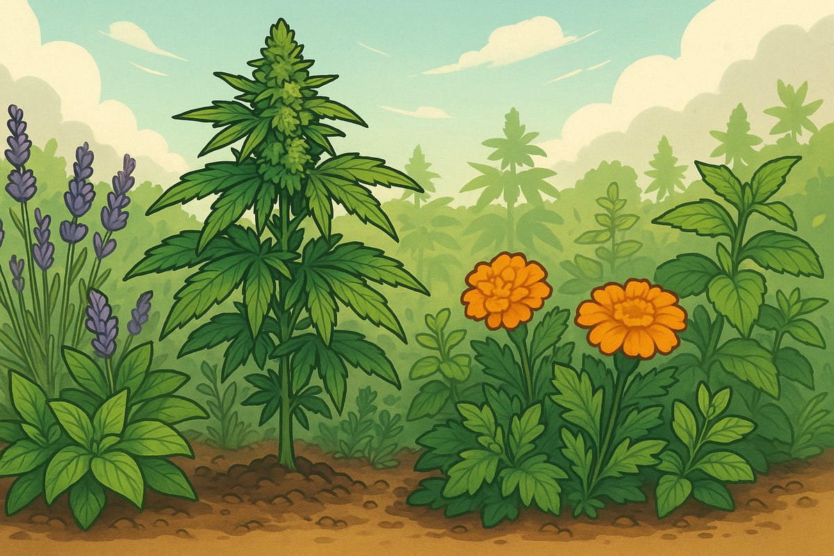 🌸 Compagnonnage floral

Dans les jardins traditionnels comme dans certaines cultures modernes de cannabis, les plantes ne poussent jamais seules.
Autour des tiges et des fleurs, on installe des alliées discrètes: lavande, basilic, souci, menthe.
Chacune déploie ses huiles