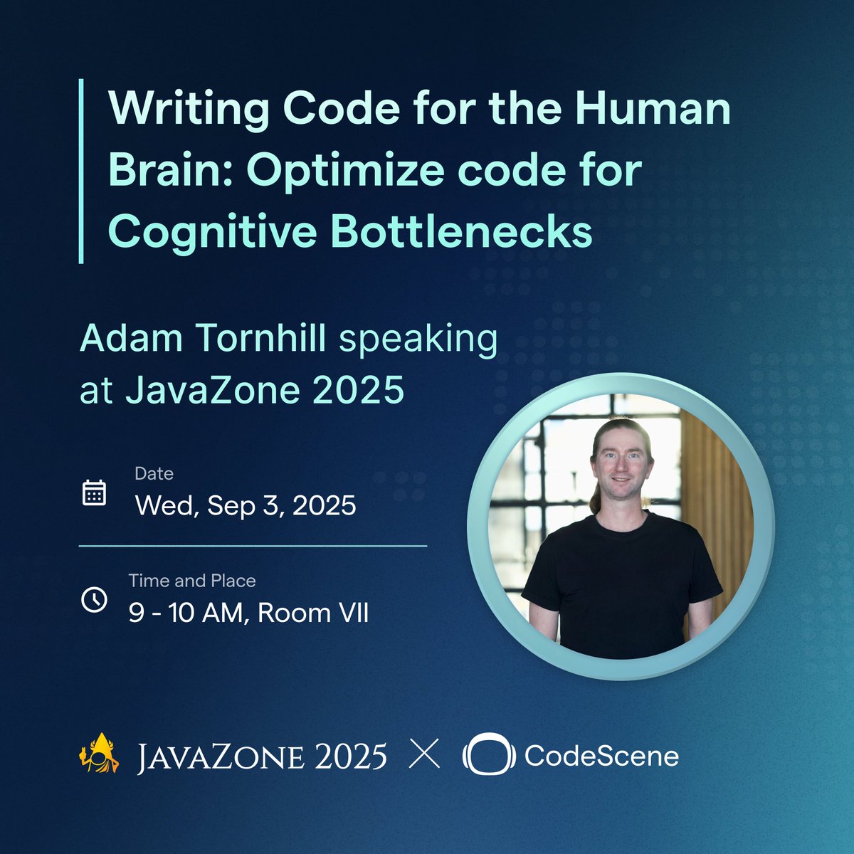 codescene's tweet image. 🚀 Ready for @javazone  2025? Don’t miss @AdamTornhill  talking about writing brain-friendly code.