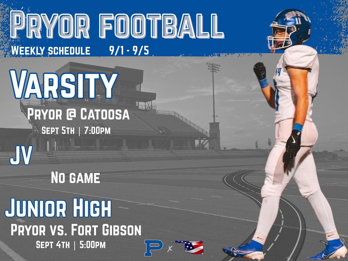 Weekly schedule 🗓️

JH opens up at home on Thursday and our varsity boys are on the road to Catoosa 🅿️🐅🏈

#DrawTheLine
