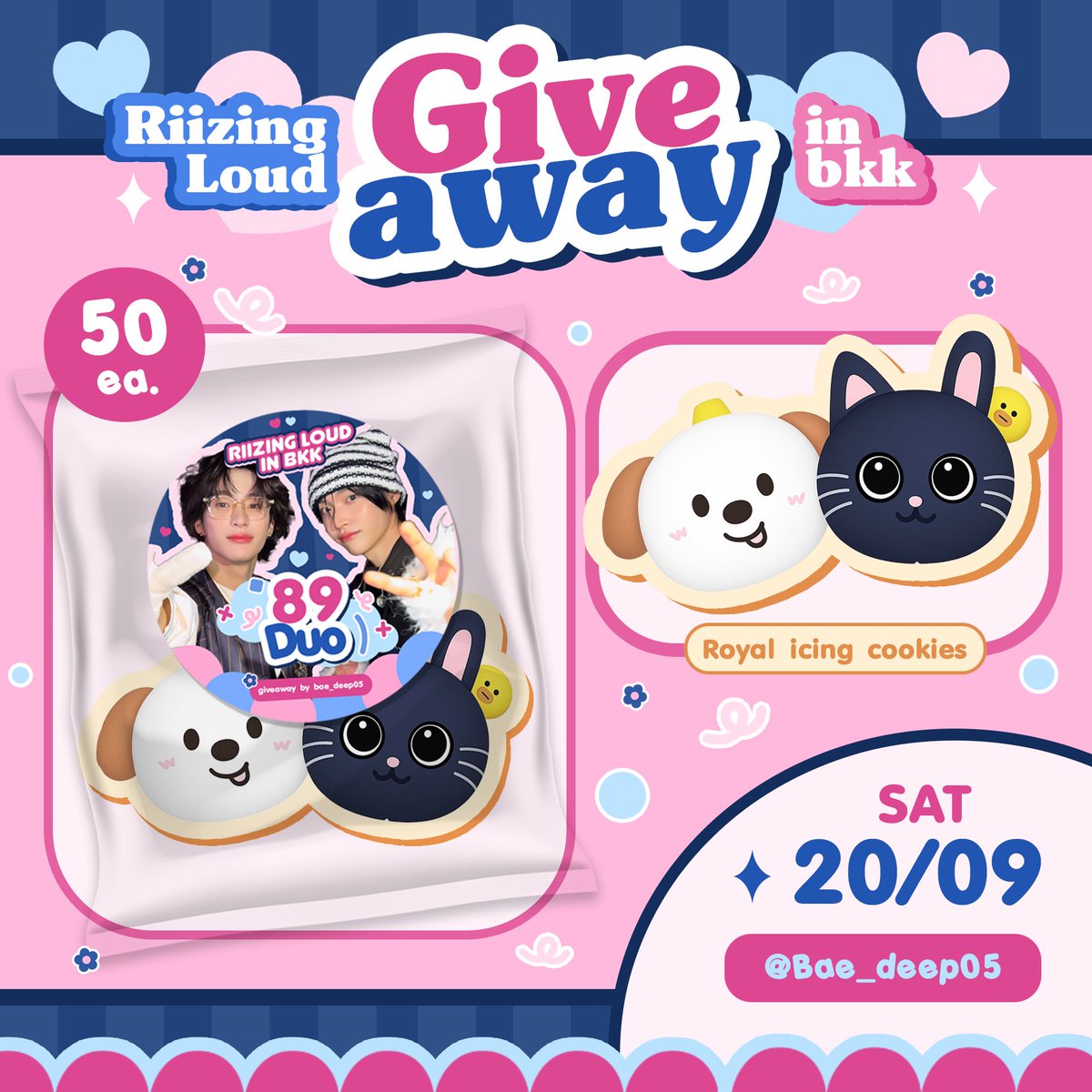 Bae_deep05's tweet image. Pls kindly retweet 🦕🦮🐈‍⬛

Giveaway 🍪🍪 
— Royal icing cookies 89 duo (50 ea)
Dimension size: 8x4.5 cm

Location : lmpact Arena
Date : 20 sep 2025

Rules: rt &amp;amp; show this tweet 
For “ตันบินแผ่นดินใหญ่” community only

Exchange dm 

#RIIZINGLOUDinBKK 
#RIIZINGLOUD_IN_BANGKOK
