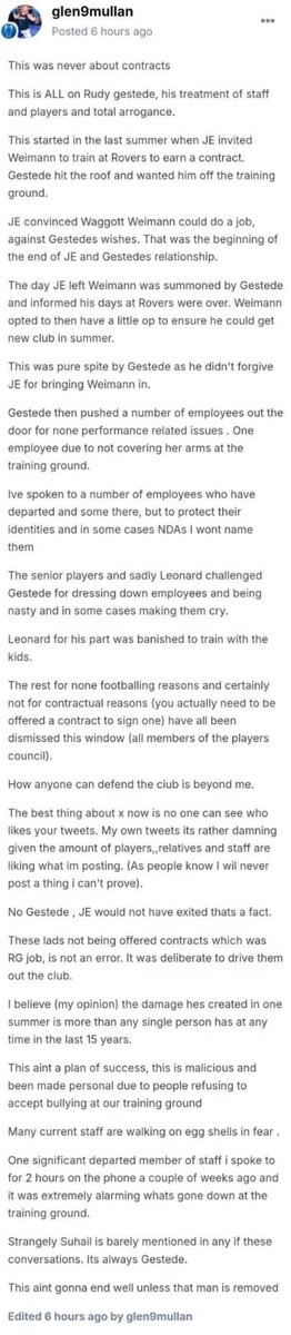 Glen Mullan on Forums.

Shocking read...

Click the full picture to see more

#BRFC | #Rovers