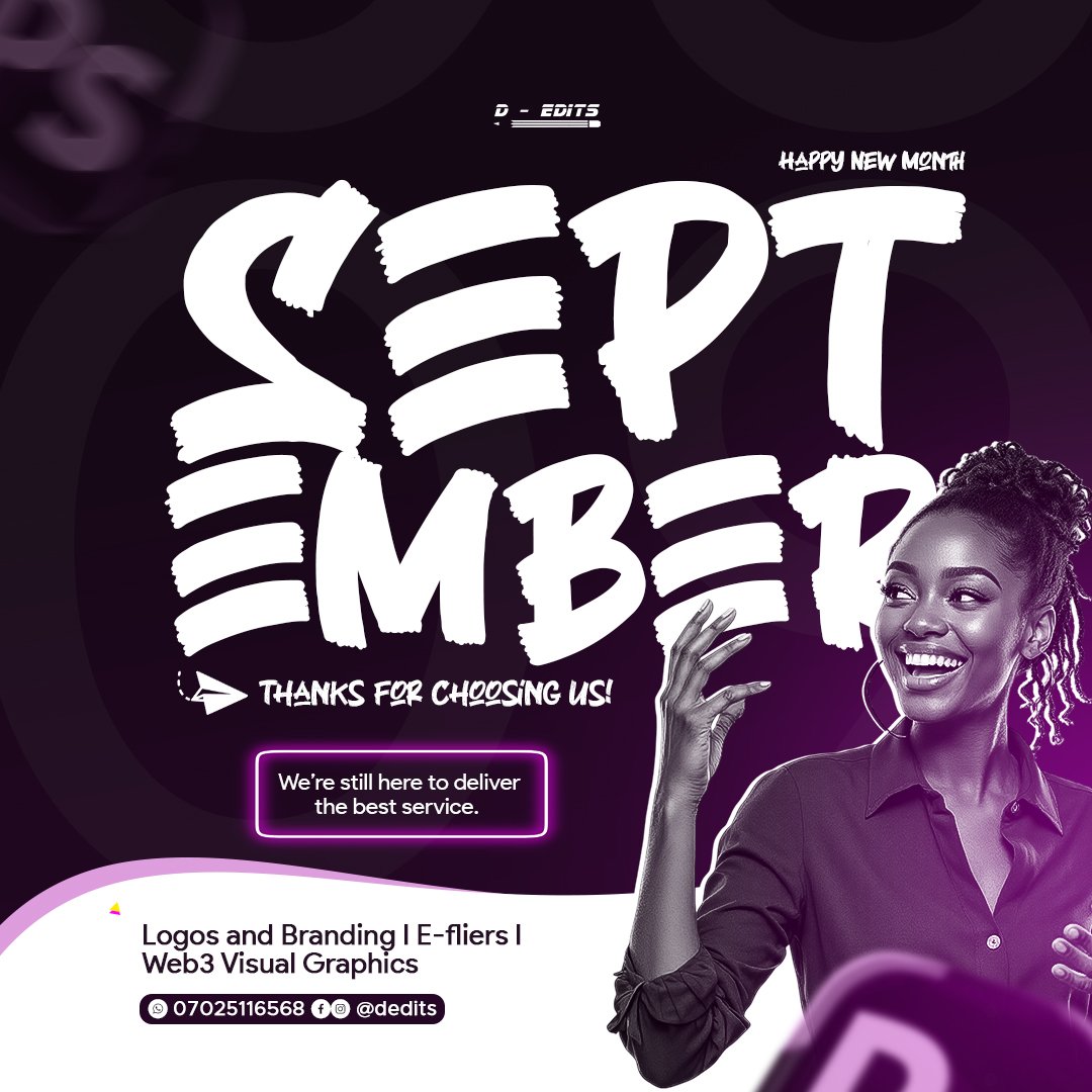 D_edits07's tweet image. Welcome to September! 🚀 Let’s make your brand stand out with bold visuals and top-tier creativity. Ready when you are! #GraphicDesign #SeptemberStart #DEdits