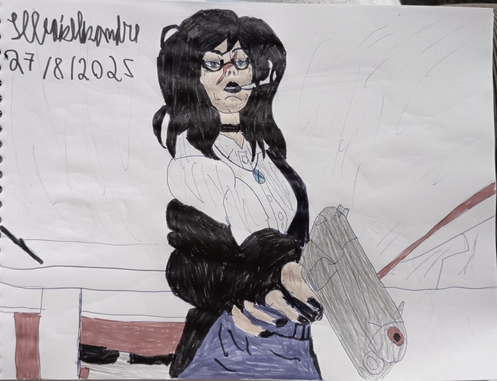 heloiselizandre's tweet photo. Carolina 💙🔫🖤🚬 He almost never draws on paper, but the drawing isn't bad. #thefreakcircus #ocart #tfc #thefreakcircusoc #drawingonpaper https://t.co/GWkJmvhm4E