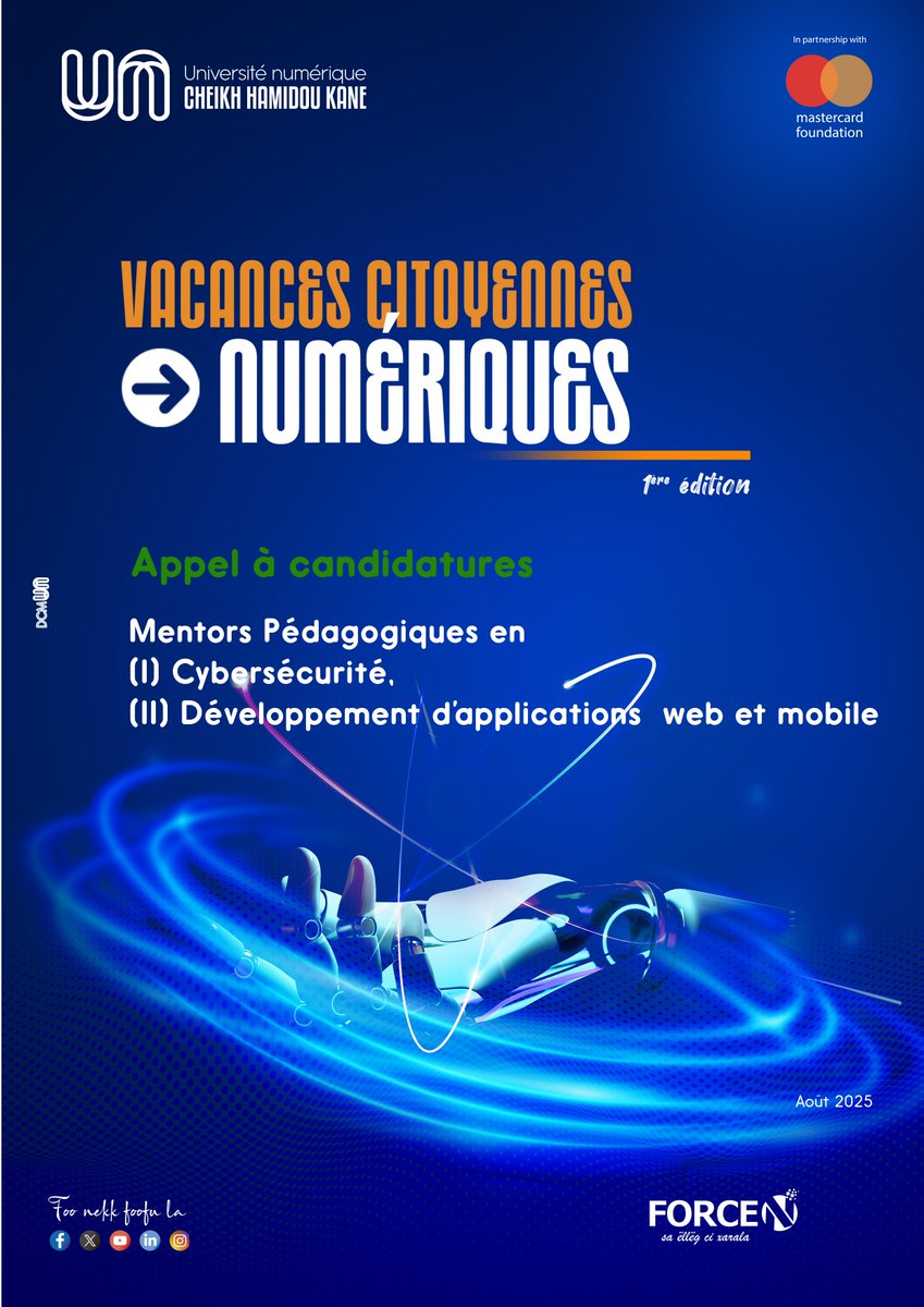 📢<a href="/forcensenegal/">Force-N Sénégal</a> recrute des mentors en cybersécurité et développement d'application web &amp; mobile dans le cadre des vacances citoyennes numériques. 

👩🏽‍💻Dépôt candidature en ligne au plus tard le 05 septembre 2025 via 👉🏽 : urlz.fr/uKtY

#BeugueJob #recutement #forcen