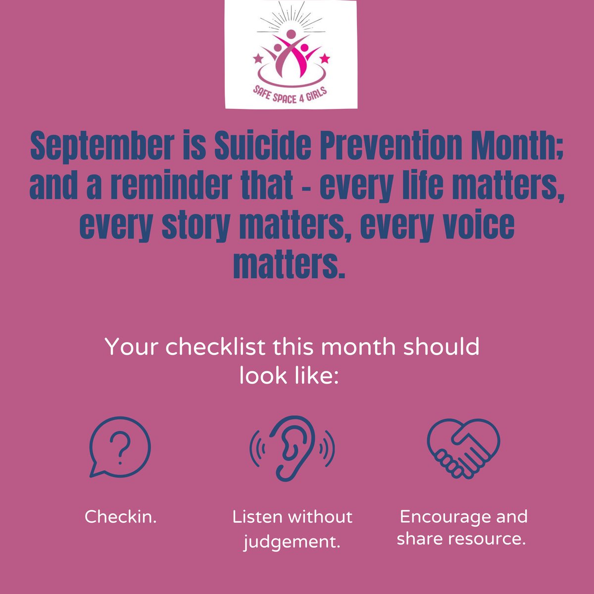 Safespace4_G's tweet image. September is Suicide Prevention Month &amp;amp; marks our 4th year in service. 

A time to reflect on mental health &amp;amp; our mantra: healing through community.
During this time we encourage kindness, compassion &amp;amp; support today and always.
#SuicidePrevention #SafeSpace #MentalHealthMatters