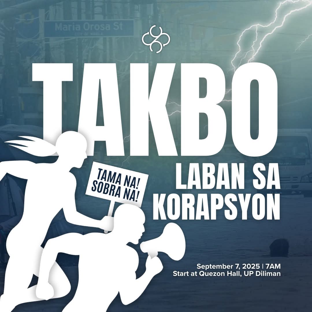 KabataanPL's tweet photo. MGA JOGGERS SA UPD, IT'S YOUR TIME TO SHINE ✨🏃🏼💨

Sama-sama nating HABULIN ang mga kurap at tiwaling opisyal sa gobyerno! Wala nang pipigil basta TATAKBO ka LABAN SA KORAPSYON! 🏃🏼🏃🏼🏃🏼

🏃‍♂️ Takbo Laban sa Korupsyon!
 Sama-sama tayong tumakbo para sa bayan!

Join us in Run for Accountability! Say No to Corruption!

Rain or shine. Bring your payong. Wear your running outfit. 

📅 Sept 7, 7AM
📍 Quezon Hall, UP Diliman

Takbo natin, panawagan ng bayan. ✊

#LabanKabataan
#StopKorap
#KurakotManagot 
#CSSC2526