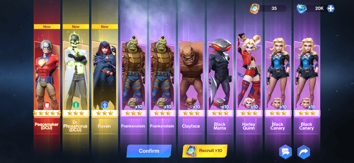 Pulled Legendary Peacemaker + 2 new Epics

Peacemaker’s def gonna be my main.
Dr. Phosphorus looks kinda tricky to run…

I’m hyped to try out Vigilante &amp; Judomaster

#DCWC  #DCWorldsCollide