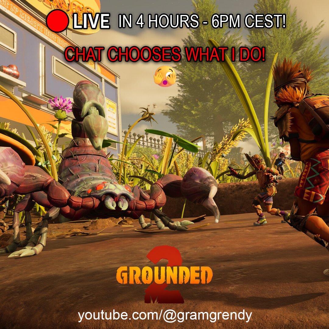 GramGrendy's tweet image. 🔴 LIVE in 4 hours @6PM CEST! ✨
👉 youtube.com/live/H7pNl6mxv… 

Bring your best (or worst 😏) ideas, a friend and your Happy Hat 🎩 &amp;amp; let’s see what happens when chat is in control of The most unpredictable Grandma in Gaming! 

#Grounded2 #ChatControls #InteractiveStream