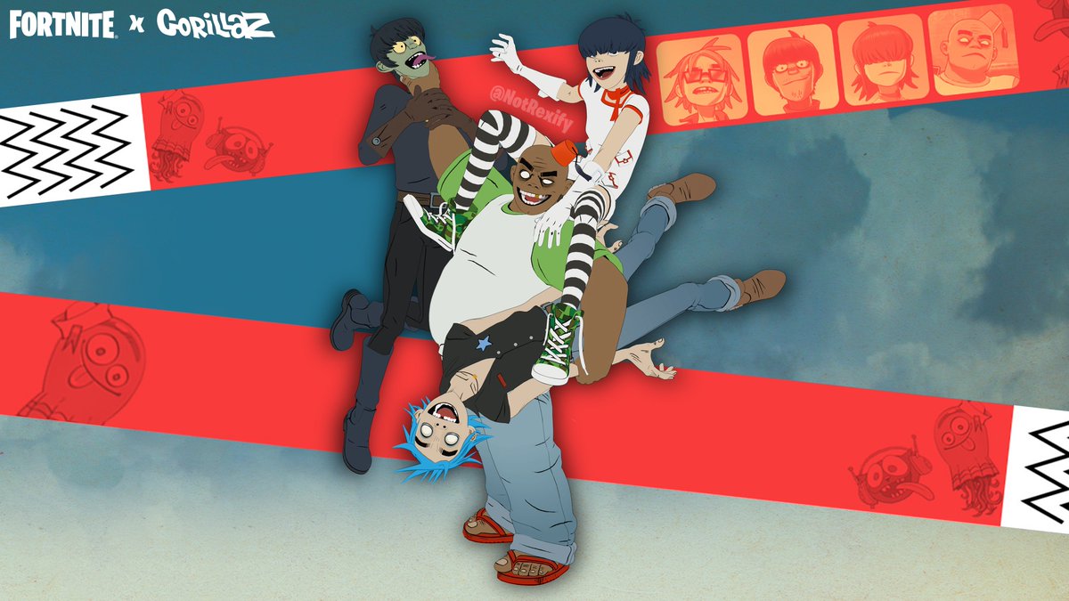 NotRexify's tweet image. My favourite band of all time finally made it into Fortnite, which means time for a 3D Render! 

🍜🥒💙🥁

#Fortnite #Gorillaz #Fortography #3dart
