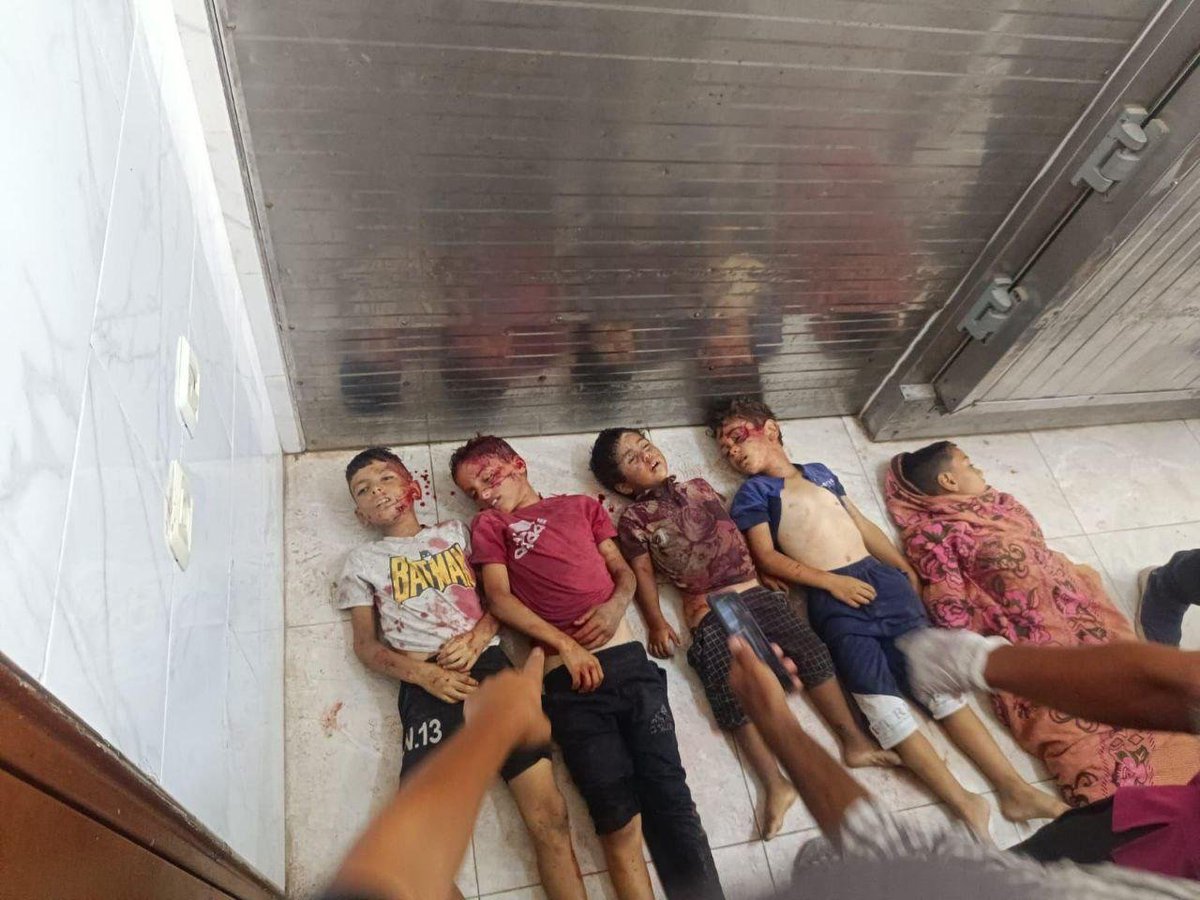 BREAKING | Israel has slaughtered at least 10 Palestinians, majority of them children, in airstrikes on the Mawasi Khan Yunis area in southern Gaza.

They were waiting in line to receive drinkable water.