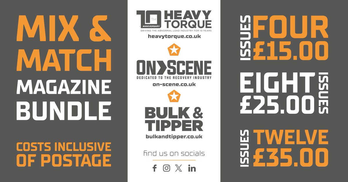 Don't miss our back issue bundles! 4, 8 or 12 back issues of HeavyTorque, <a href="/bulkandtipper/">Bulk & Tipper Magazine</a>  or @Weareonscene.

On Scene 👉 on-scene.co.uk/offers/
Bulk &amp; Tipper 👉 bulkandtipper.co.uk/offers/
HeavyTorque 👉 heavytorque.co.uk/offers/

#OnScene #WeAreOnScene #HeavyTorque #BulkandTipper