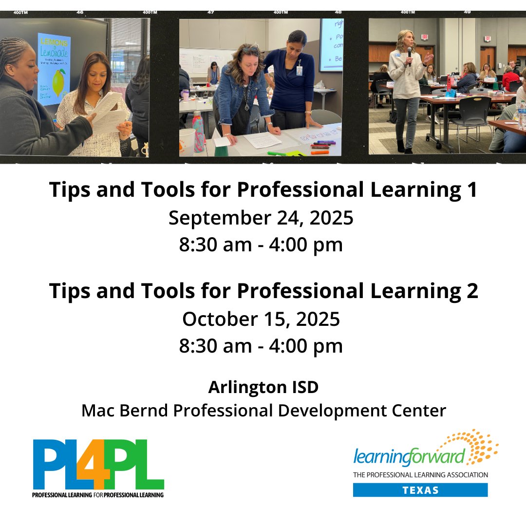 LearnTexas's tweet image. ✨ Join us for Tips &amp;amp;Tools for PL—a hands-on workshop packed with strategies to design and deliver high-quality adult learning experiences. 
Register on our website. ow.ly/QU0U50WLOjJ  #ProfessionalLearning #AdultEducation  #LFTXlearns