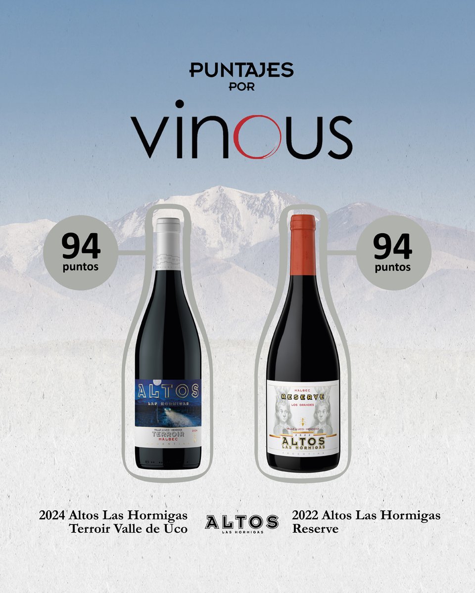 En su más reciente artículo para Vinous, “Andean Character: Uco Valley Reds”, Joaquín Hidalgo otorgó los siguientes puntajes para nuestros vinos:

🌟 94 puntos Altos Las Hormigas Reserve 2022
🌟 94 puntos Altos Las Hormigas Terroir Valle de Uco 2024

¡Gracias <a href="/hidalgovinos/">Joaquín Hidalgo</a>!