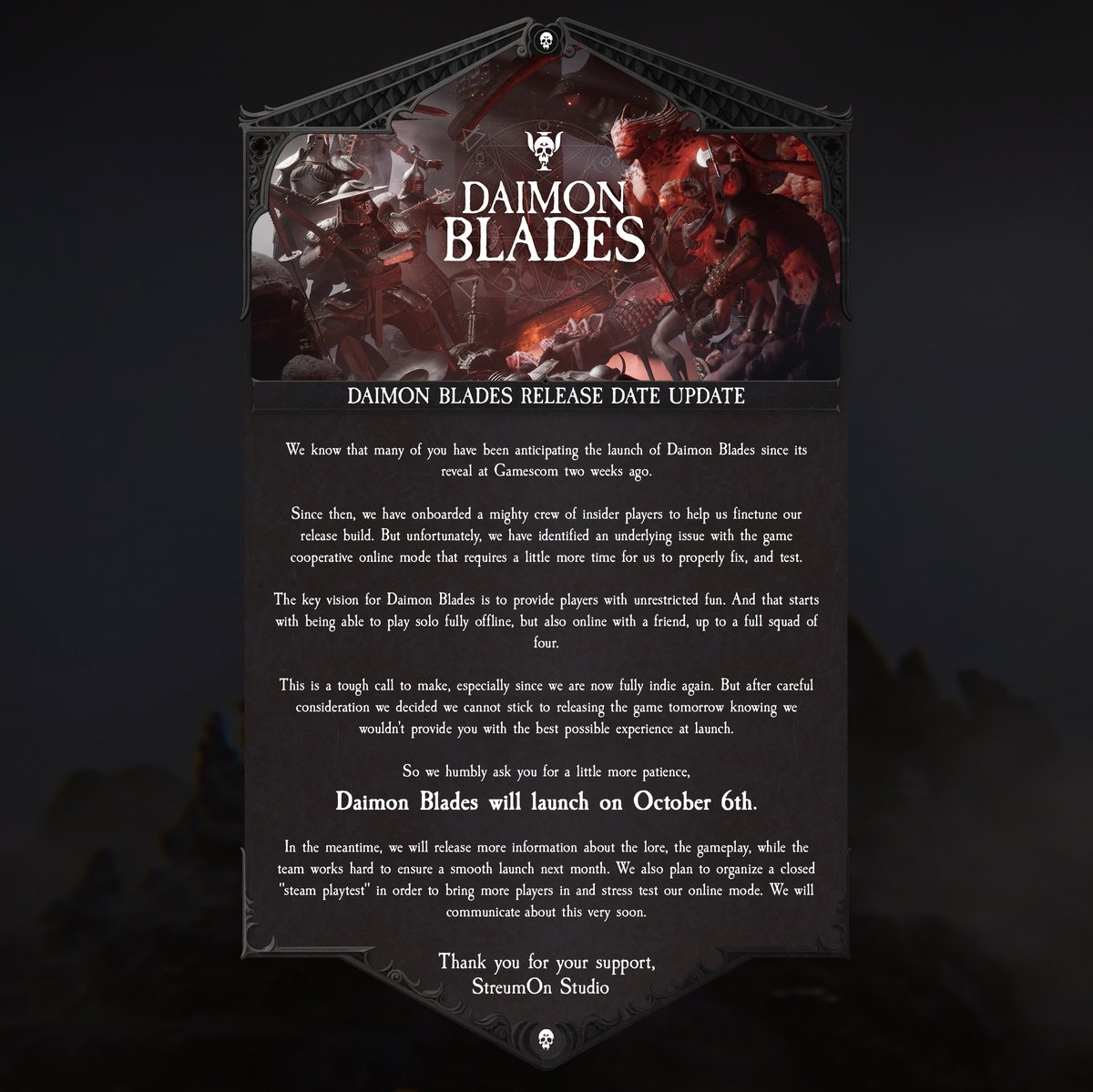 Important update regarding Daimon Blades' release date 👇