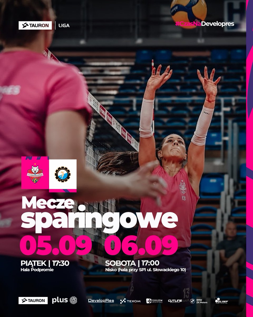 Czas na sparingi z KS DevelopRes Rzeszów🔥🏐

✅Piątek (05.09) godz. 17:30⏰Rzeszów - Hala Podpromie📍

✅Sobota (06.09) godz. 17:00⏰ Nisko – hala przy SP1, ul. Słowackiego 10📍Mecz charytatywny😊

Nasz zespół rozegra mecze sparingowe z ITA TOOLS Stal Mielec🏐
#CzasNaDevelopres