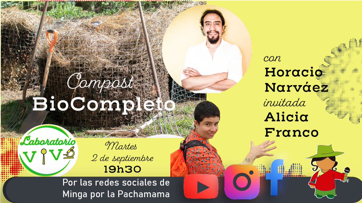🔬 Laboratorio Vivo 🔎
Martes 2 de septiembre 19h30
Compost Biocompleto 
Con: Horacio Narváez
Invitada: Alicia Franco

#cangahua #sostenibilidad,
#agroecología #restauración,
#saluddelsuelo
#regeneración
#Agricultura
#regeneracionsuelo
#suelo
#Agriculturaparalavida