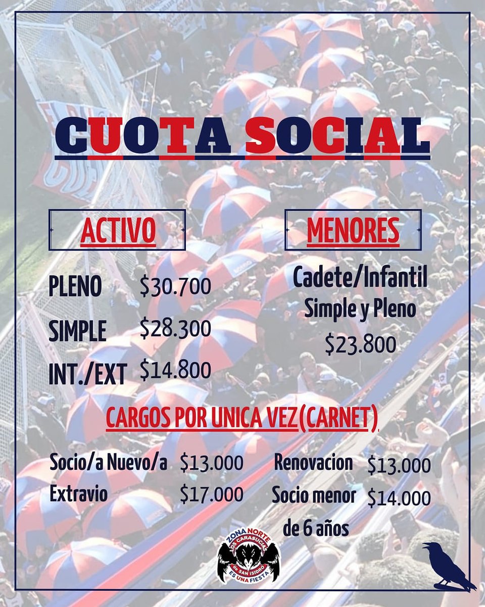 ℹ️ Nuevo incremento en la cuota social a partir del mes de septiembre. 

#AreaPrensa
#SanLorenzo
#LosCarasucias 
#ZonaNorteEsUnaFiesta