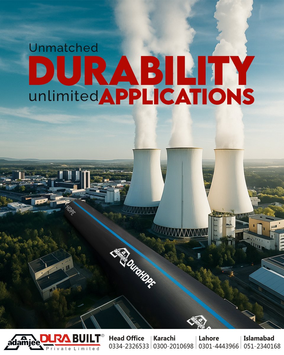 AdamjeeDBuilt's tweet image. When strength meets versatility, Adamjee DuraBuilt HDPE pipes ensure unmatched durability across industries. From power plants to mega infrastructure, trust performance that lasts.

#HDPEPipes #Adamjee #PipeSolutions #Infrastructure #IndustrialPiping #WaterSystems #PowerPlants