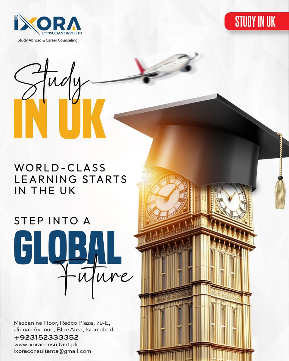 ixoraPK's tweet image. Study in UK
World-Class Learning Starts in the UK.
Step Into a Global Future.

📞 Call us: +92 315 2333352
📧 Email: ixoraconsultants@gmail.com
🌐 Website: ixoraconsultant.pk

#StudyDreams #Ixora #YourFutureStartsHere #MBBSChina #MBBSInEurope #MBBSGoals