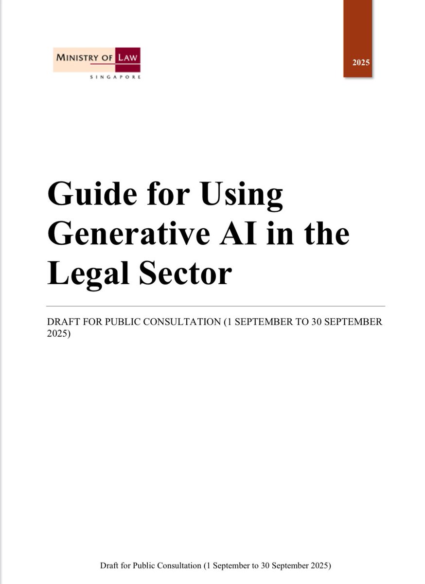 1️⃣ اصدرت سنغافورة 1 سبتمبر أول دليل حكومي شامل ينظم استخدام الذكاء الاصطناعي التوليدي في القطاع القانوني يهدف دعم التحول الرقمي مع الحفاظ على المعايير الأخلاقية والسرية والشفافية.
Guide for Using Generative Artificial Intelligence in the Legal Sector
mlaw.gov.sg/files/Guide_fo…