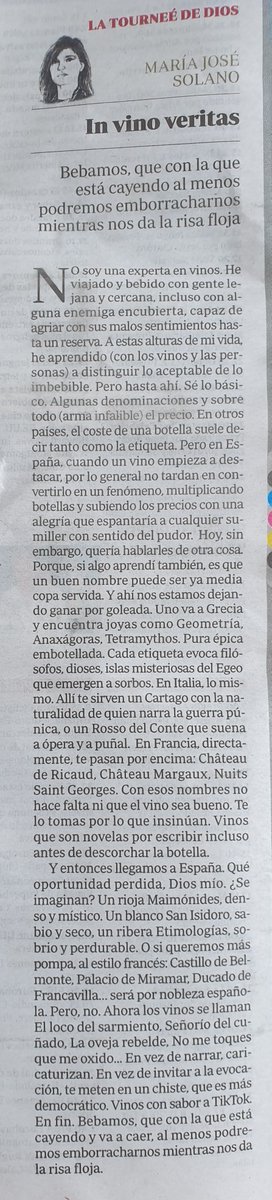 "Con esos nombres no hace falta ni que el vino sea bueno. Te lo tomas por lo que insinúan. Vinos que son novelas por escribir, incluso antes de descorchar la botella".
<a href="/mjsolanofranco/">Mjsolanofranco</a> lo sigue bordando en sus elegantes columnas viajeras.