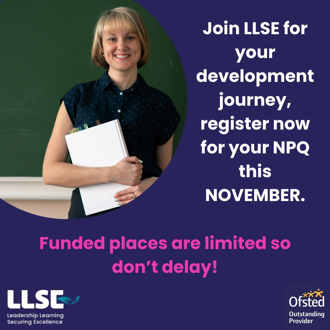DfE Registration is NOW OPEN!

Limited funded spaces are available so REMEMBER to submit your DfE expression of interest and also register on our LLSE website to secure your funded NPQ starting this November.