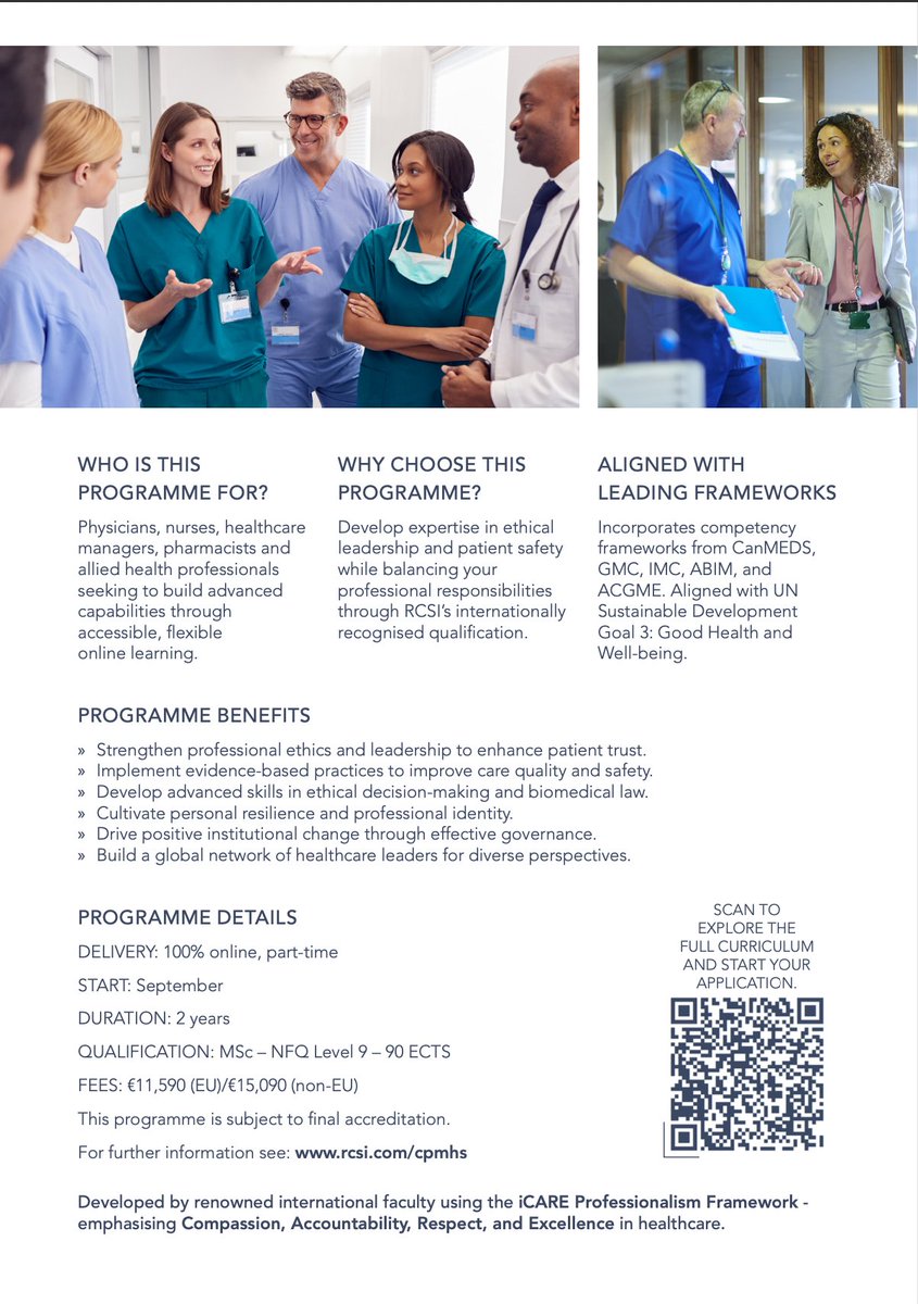 Closing soon!-A flexible, online programme designed for healthcare professionals looking to advance their professionalism,leadership,ethical decision-making and governance skills–while aligning with international standards and progressing in their careers. bit.ly/MScProf