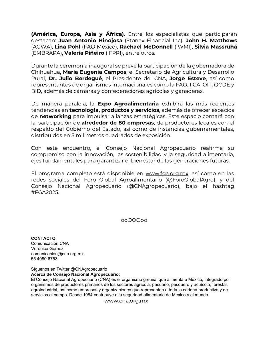 #COMUNICADO | Especialistas y líderes mundiales del sector agroalimentario debatirán el futuro de la alimentación en el <a href="/ForoGlobalAgro/">Foro Global Agroalimentario</a>. 

🔗 Programa completo en fga.org.mx
