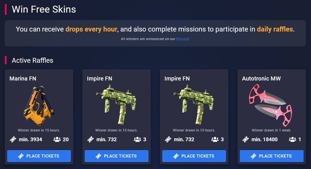 Check out this weeks new raffles!

Simply play, gain tickets and place them for your chance to win one of these skins. You could even win this weeks top skin, Shadow Daggers Autotronic!

Take your chance now
🔗pracc.com/play