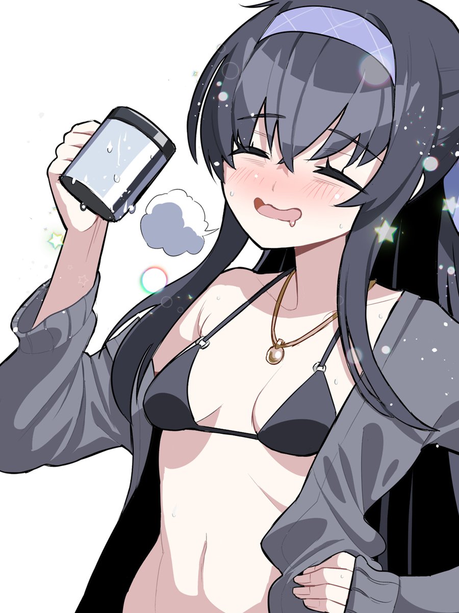 古関ウイ(ブルアカ) ,ウイ(水着) 「#ブルアカ まだまだあつぃ～」|ナイスバカのイラスト