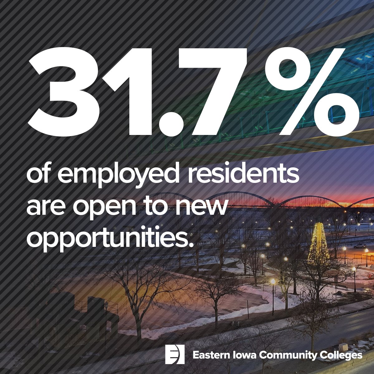 tweet_eicc's tweet image. Did you know?

🧑🏾‍🤝‍🧑🏻 83.8% of QC residents are employed
📍 14 miles = average one-way commute
📈 31.7% of employed residents are open to new opportunities

Take that next step with EICC training  - eicc.edu/workforcedev

#NextIsNow #QCJobs #QuadCitiesWorkforce #EICC