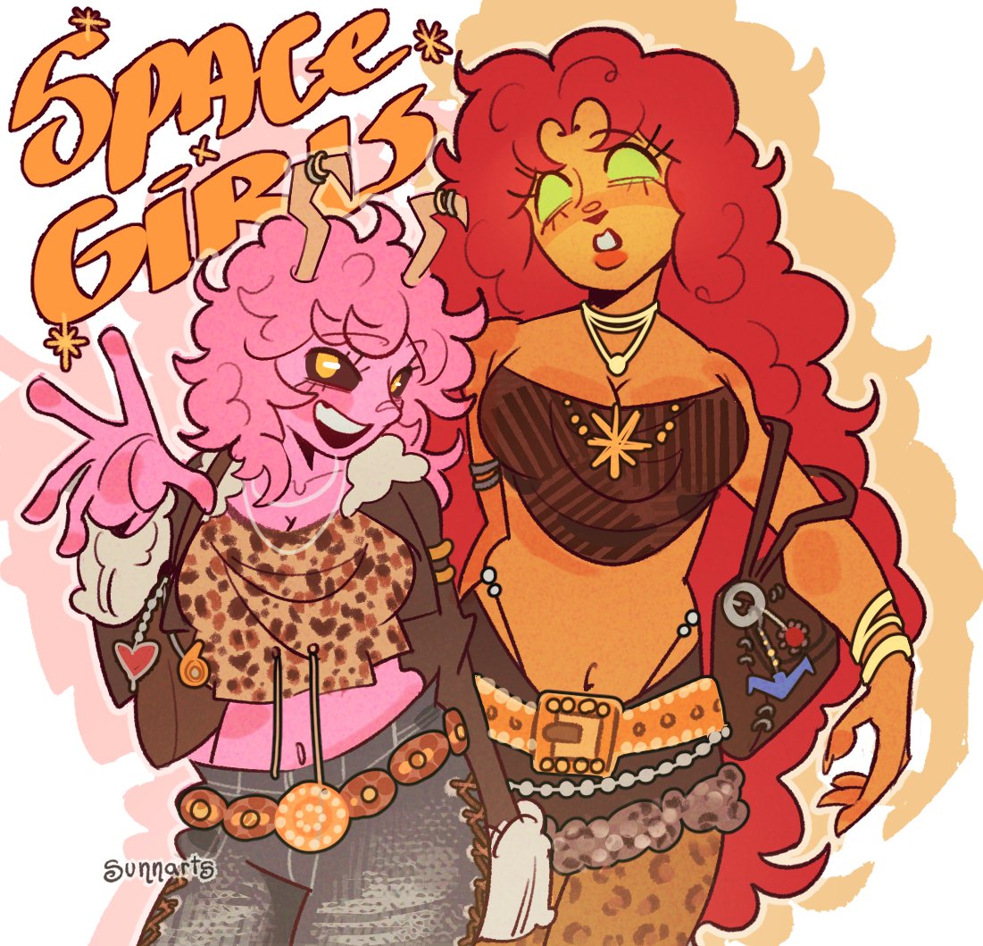 sunnarts_'s tweet photo. space girlssss 

quick break from the chibi ones!! 
#bnha #starfire https://t.co/PRDqyJuQXz