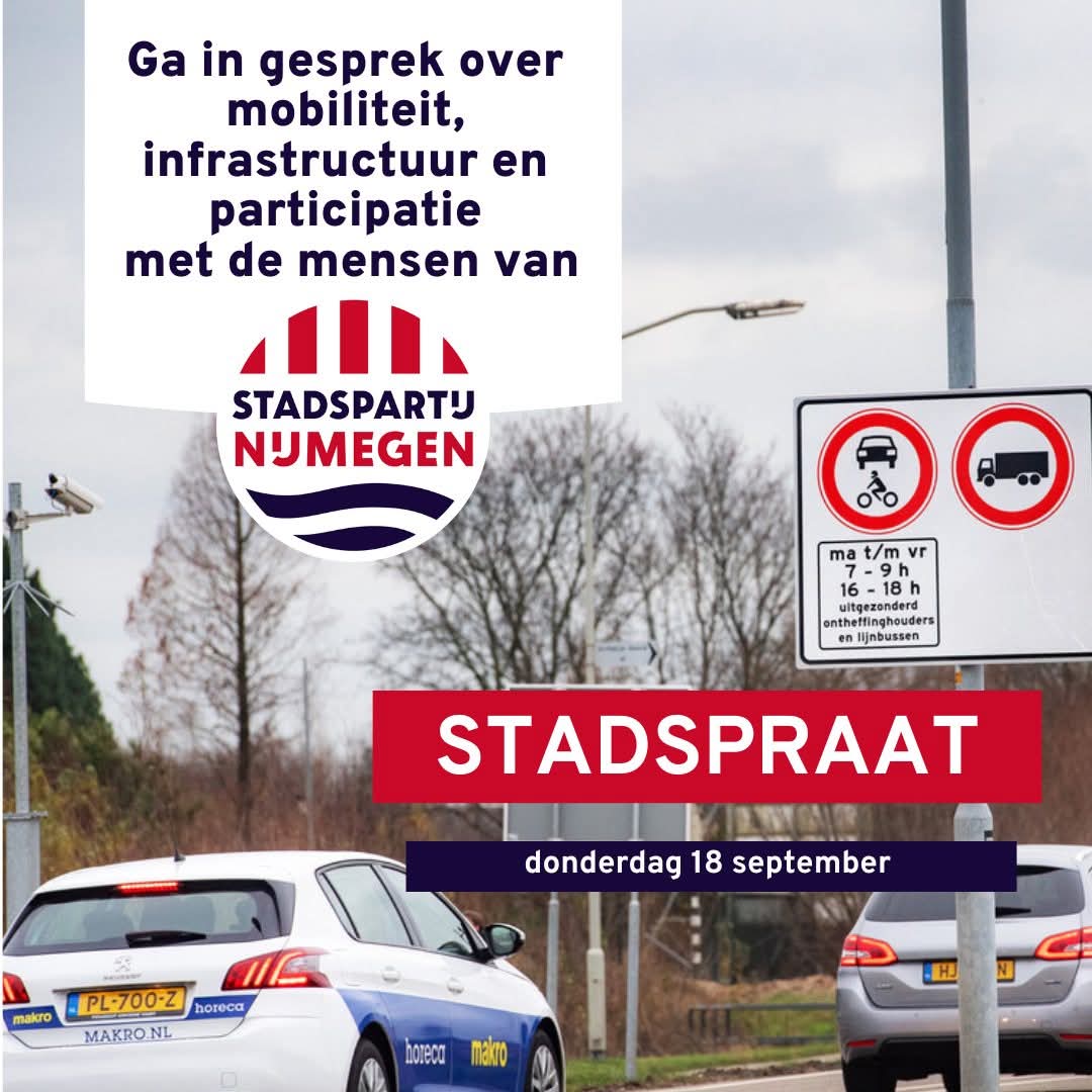 Woon jij in Nijmegen-Noord? Last of juist profijt van de knip op de Griftdijk? Zorgen over verkeer in nieuwe wijken? Kom naar STADSPRAAT!

📍 De Ster, Queenstraat 37b, Lent
🗓️ 18 sept, 20.00u (inloop 19.30u)
🎟️ Gratis

👉 stadspartijnijmegen.nl/nieuws/stadspr…

#Nijmegen #Stadspraat