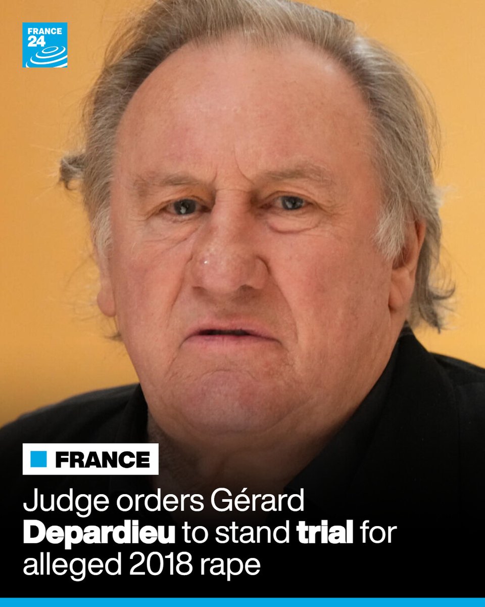 France24_en's tweet image. 🇫🇷 A French judge on Tuesday ordered film star Gérard #Depardieu to stand trial over the alleged 2018 rape and sexual assault of actor Charlotte Arnould.

More here➡️ go.france24.com/erj