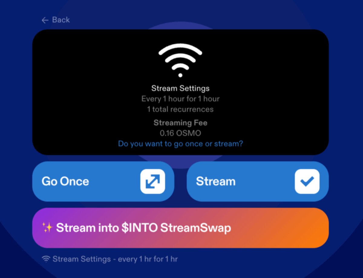 🌊🚀 BIG update: tokenstream.fun <a href="/tokenstream_fun/">tokenstream.fun</a>

Now has ONE-CLICK entry into StreamSwap!

💵 Just choose USDC out
✨ If your route runs via <a href="/osmosis/"></a> — the MAGIC button appears

🧪 Experimental → start small, ape smart.