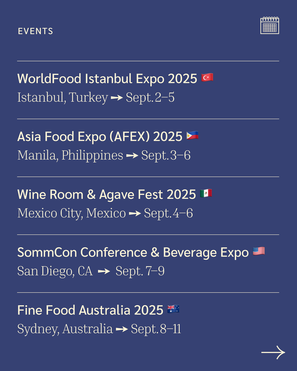 ClaretPlan's tweet image. 🍷✈️ Planning your September 2025 travel calendar?

Here’s your roundup of can’t-miss beverage alcohol industry events across the globe — from Munich to Miami. Perfect for networking, trend-spotting, and raising a glass with industry peers. 🥂 

#BevAlc #WineBusiness