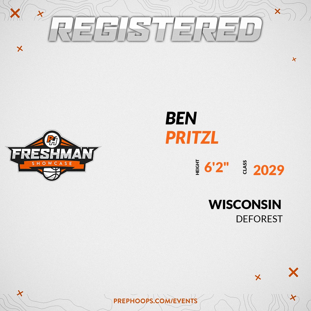 Welcome Class of 2029 Ben Pritzl (<a href="/benpritzl12/">Ben Pritzl</a>) of DeForest HS to the <a href="/PrepHoops_WI/">Prep Hoops Wisconsin</a> Showcase @ Community First Champion Center. 

🔥🏀 #PHFreshmanShowcaseWI 🏀🔥

Register NOW! 👇  
events.prephoops.com/e/1568/registe…