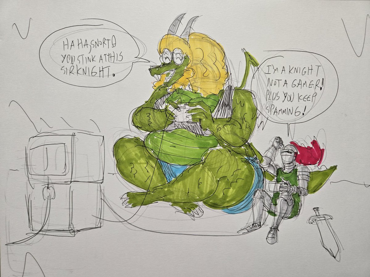 A quick color piece to break in some new markers.
Gertrude's preferred way of battling knights.