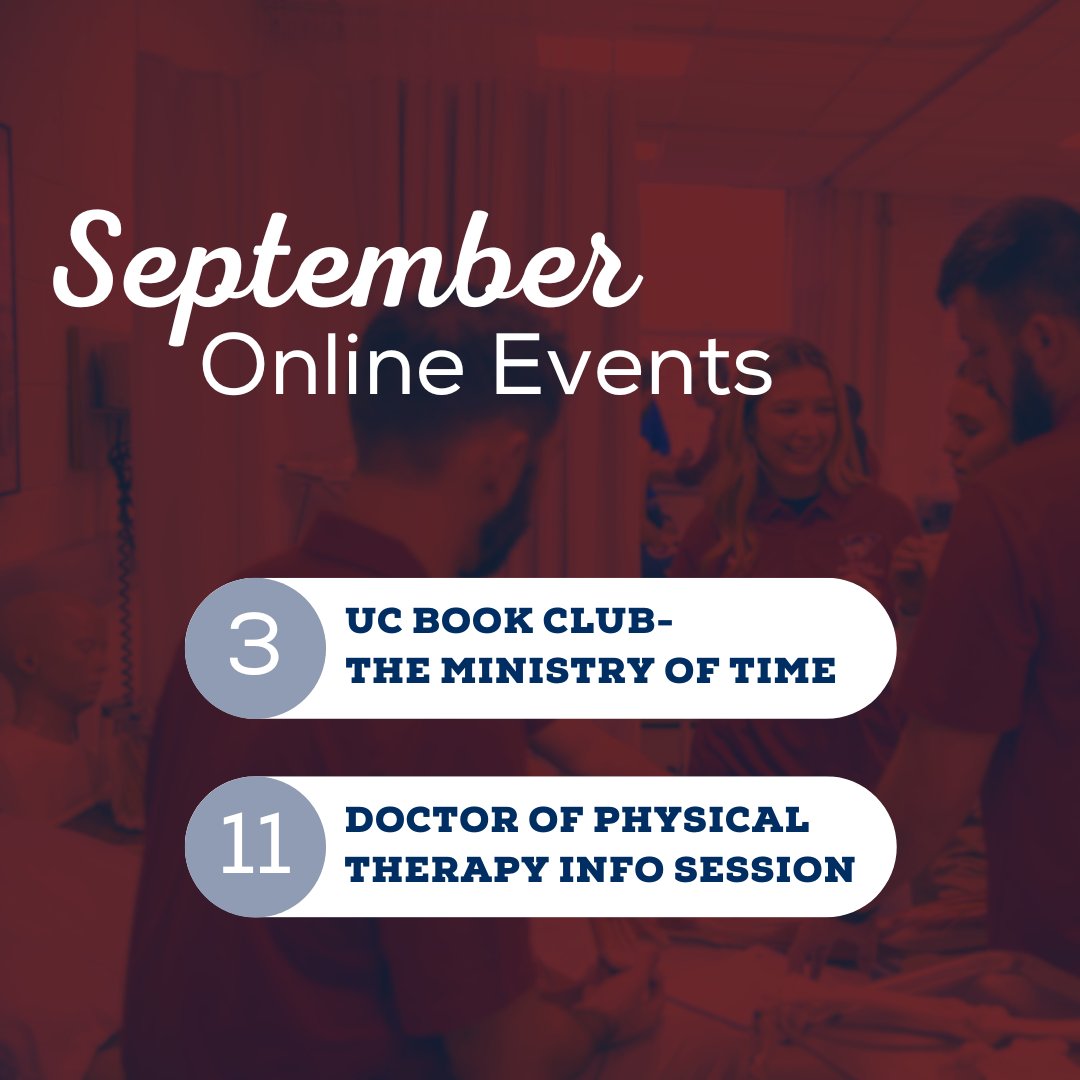 Looking into a Doctorate of Physical Therapy or looking to discuss the latest read? Join our virtual info session to learn about our immersive two-year program on the 11th or discuss The Ministry of Time tomorrow!📖 ucumberlands.edu/events?page=1?…