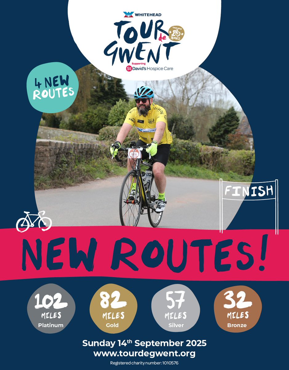 🚲 Get ready for our epic 'Tour de Gwent' event, and help us raise money for a good cause, kindly sponsored by <a href="/Whitehead_BS/">Whitehead Building Services</a>

📍September 14th
📍Start at Tiny Rebel Brewery, Newport 

🔗 Sign up now: stdavidshospicecare.org/events/our-eve… 

#StDavidsHospiceCare #SDHC #TourDeGwent