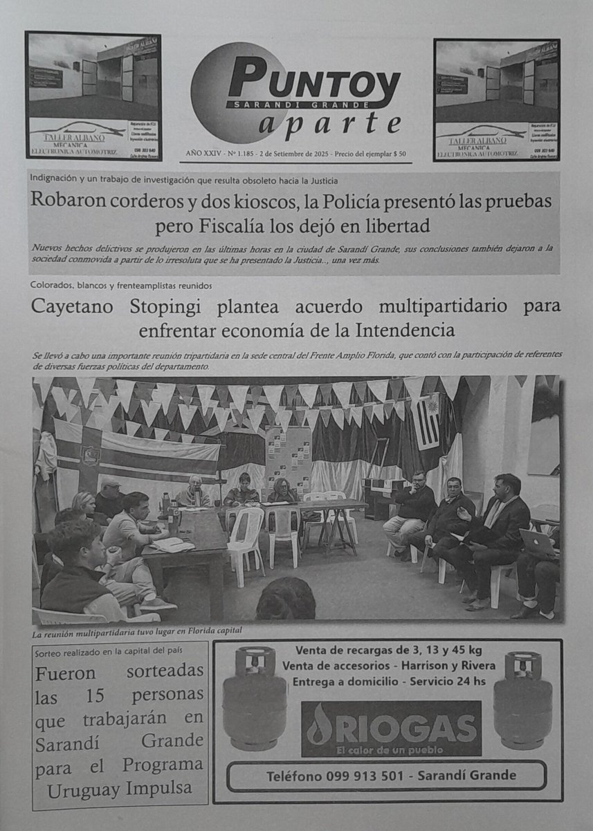 Una nueva edición de Punto y Aparte. La tapa del martes 2 de setiembre.