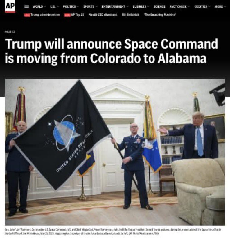 defensesignal's tweet image. Trump set to announce the relocation of U.S. Space Command HQ from Colorado Springs to Huntsville, overturning Biden’s 2023 decision.

#USSpaceCommand #TrumpMoves